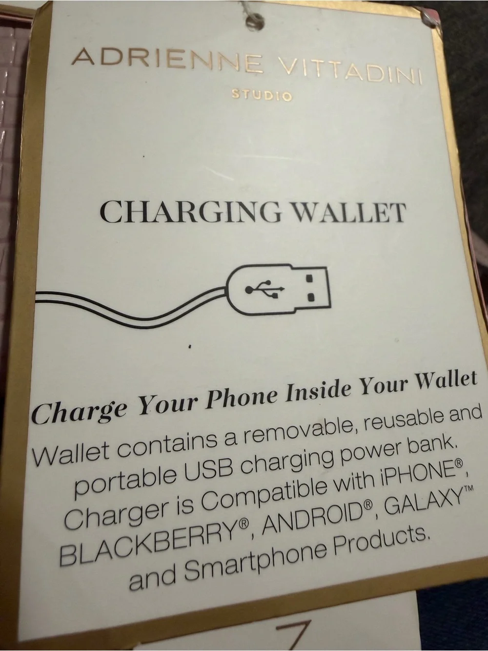 NWT Adrienne Vittadini Studio Charging Wallet W/RFID Protection Pink Lizard Tech
